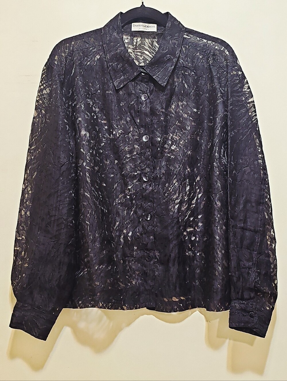 Draper's & Damon’s Woman’s Button-up sheer black long sleeves blouse (P-L/XL)